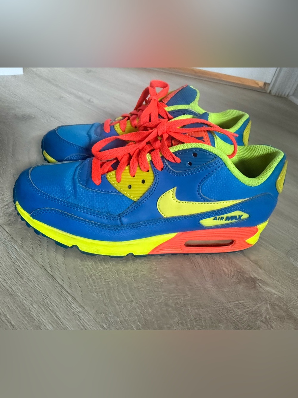Nike Kids Sneakers - Bright Blue with Neon Yellow & Orange Accents 6.5 Y 8 women